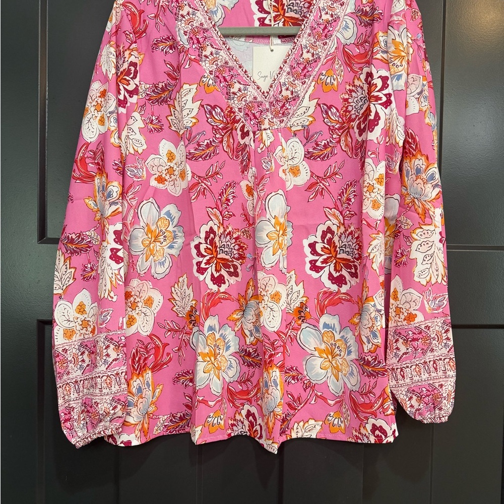Pink Floral V-Neck Tunic Top